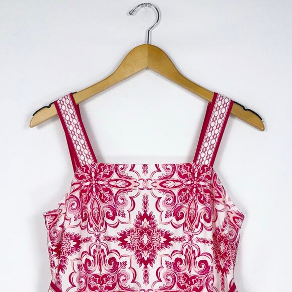 Talbots Women's Printed Tie Waist Midi Dress Size 6 Petite Pink Medallion - Picture 4 of 16